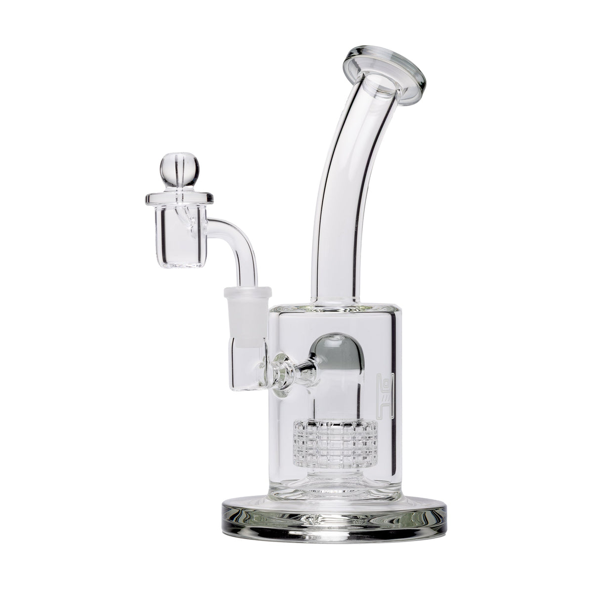 Clear glass water pipe Wax Rig on a white background