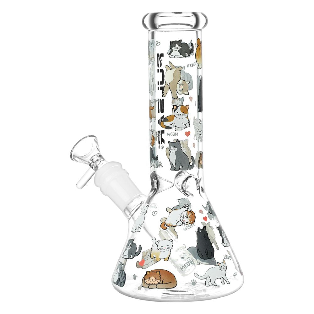 Glass water pipe with cat illustrations on a white background