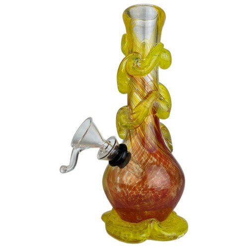 7&quot; Lotus Base Spiral Wave Soft Glass Water Pipe with Funnel Slider