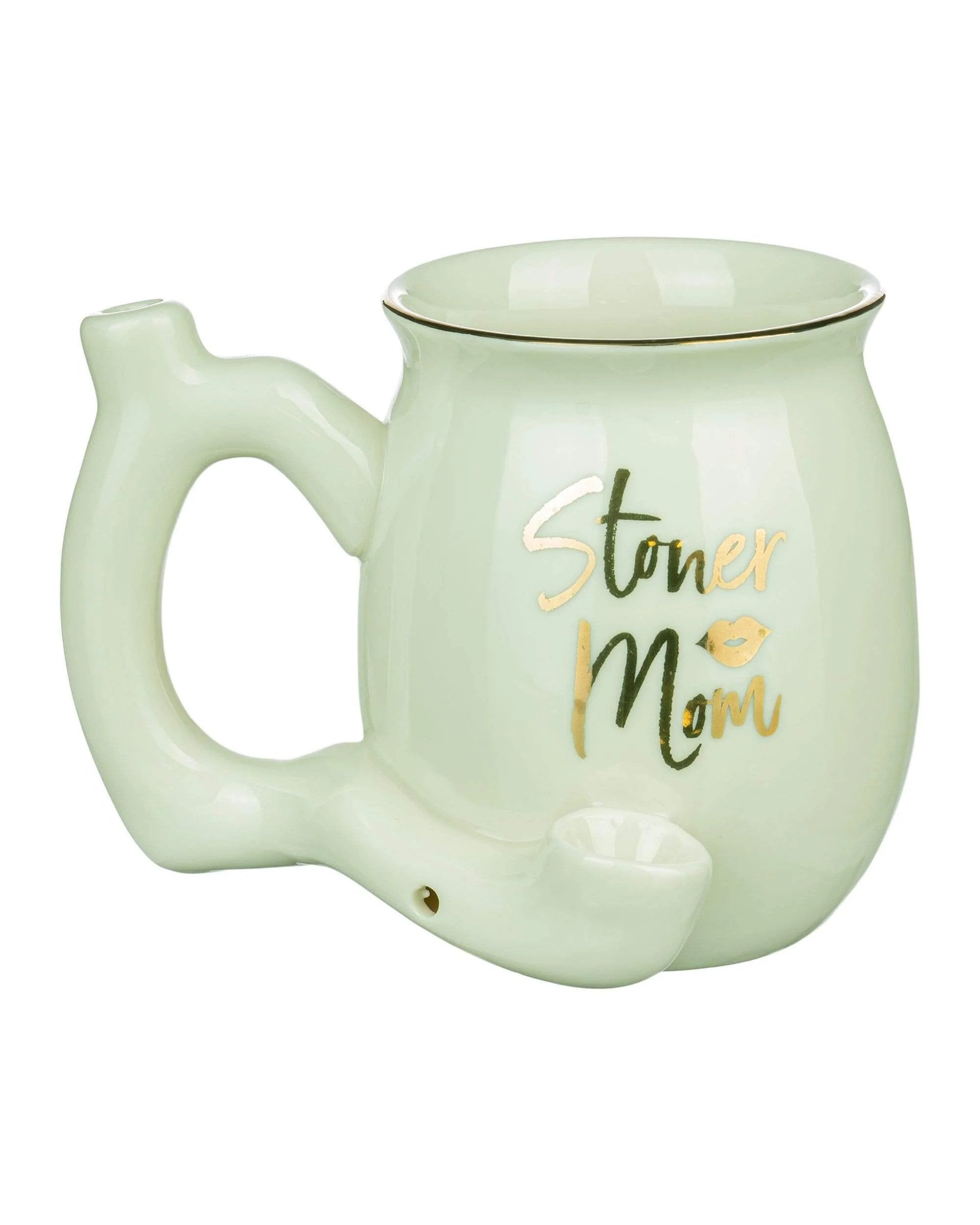 Stoner Mom Pipe Mug, White  11 oz Mug with Integrated Pipe